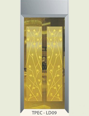 Cửa tầng thang máy hoa văn vàng 04